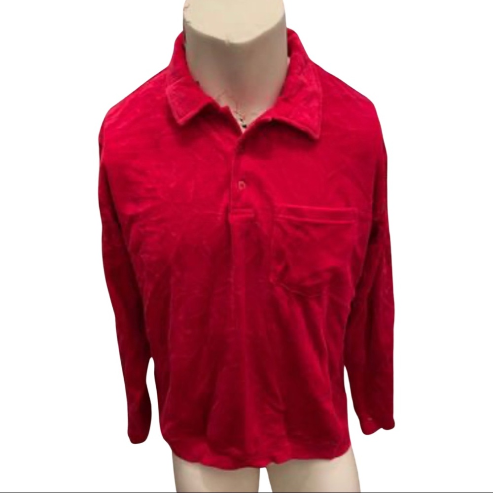 Red Velvet Big Collar, Button Down Disco Style True Vintage Mens Shirt -